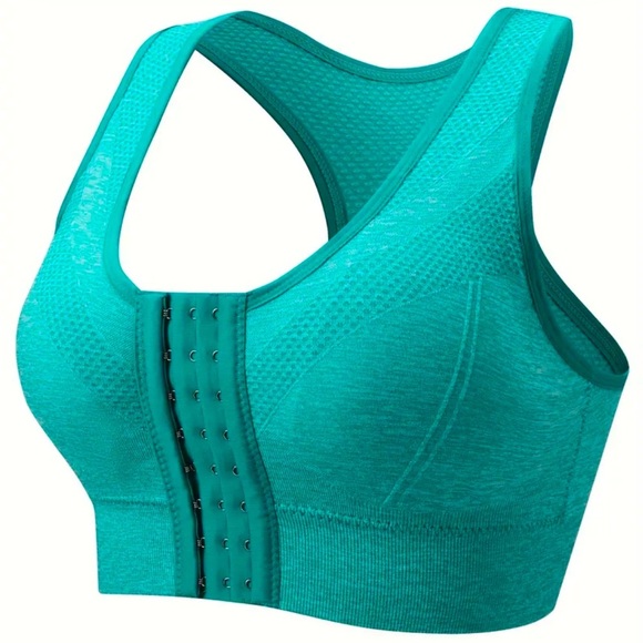 Temu One Piece Front Closure Seamless Green Sports Bra 5XL= 48DD 48DDD 48G & 50D - Picture 1 of 7